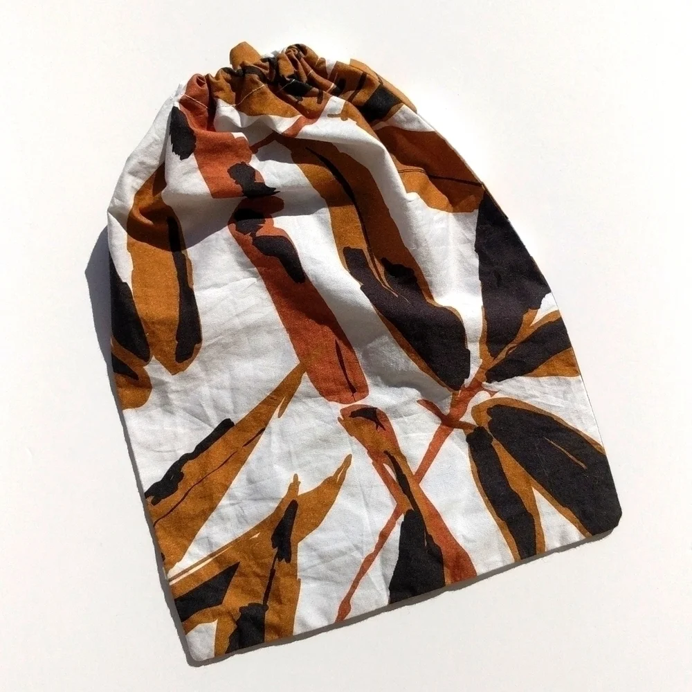 Kip & Co Small Brown Black & White Leaf Print Drawstring Cosmetic Bag